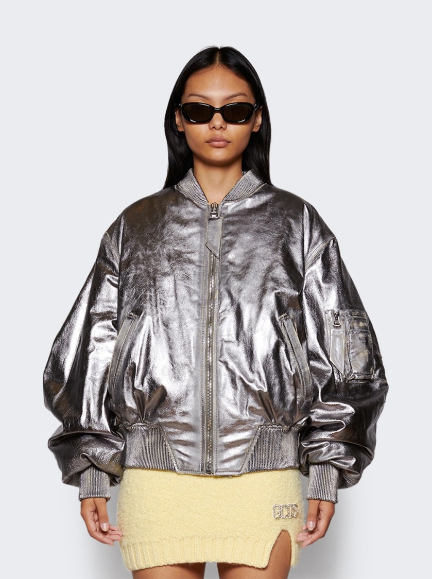 Attico Oversized Silver Bomber Jacket