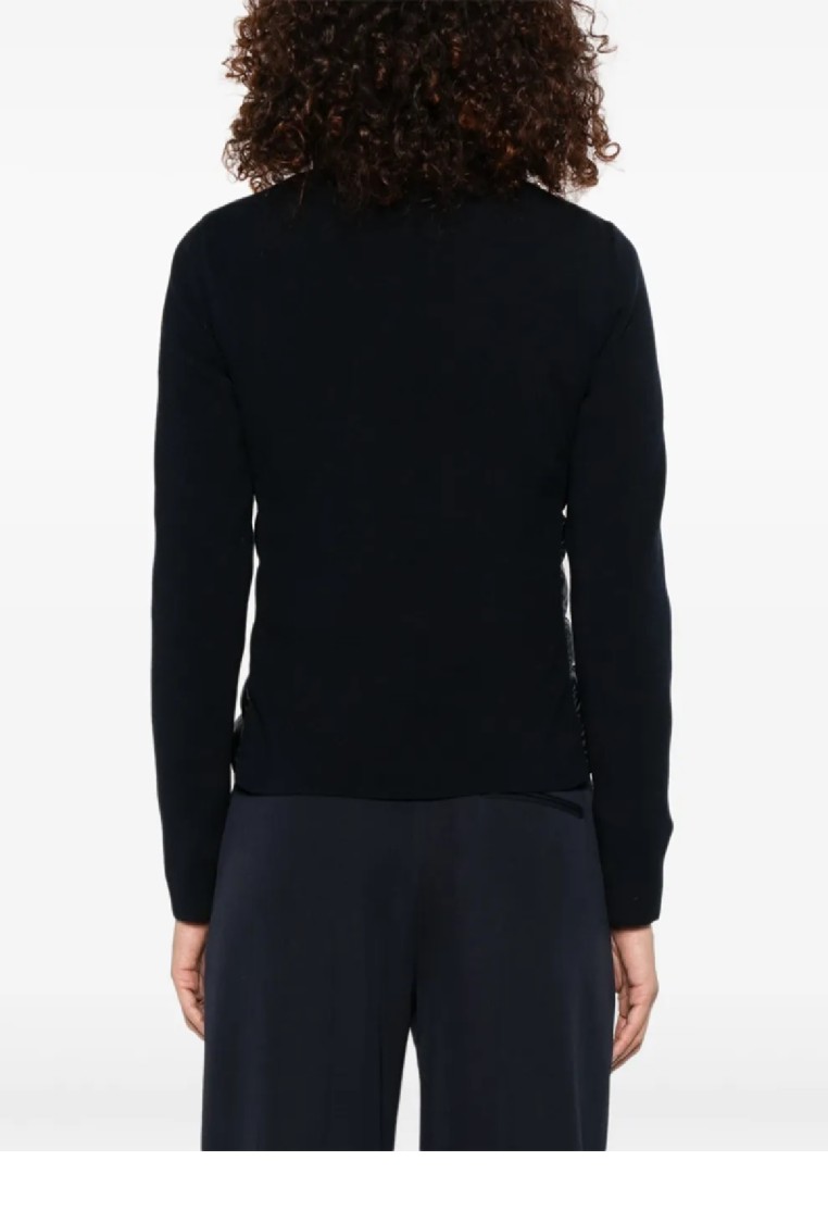 Moncler Quilted Front Cardigan With Fitted Knit Sleeves In Black