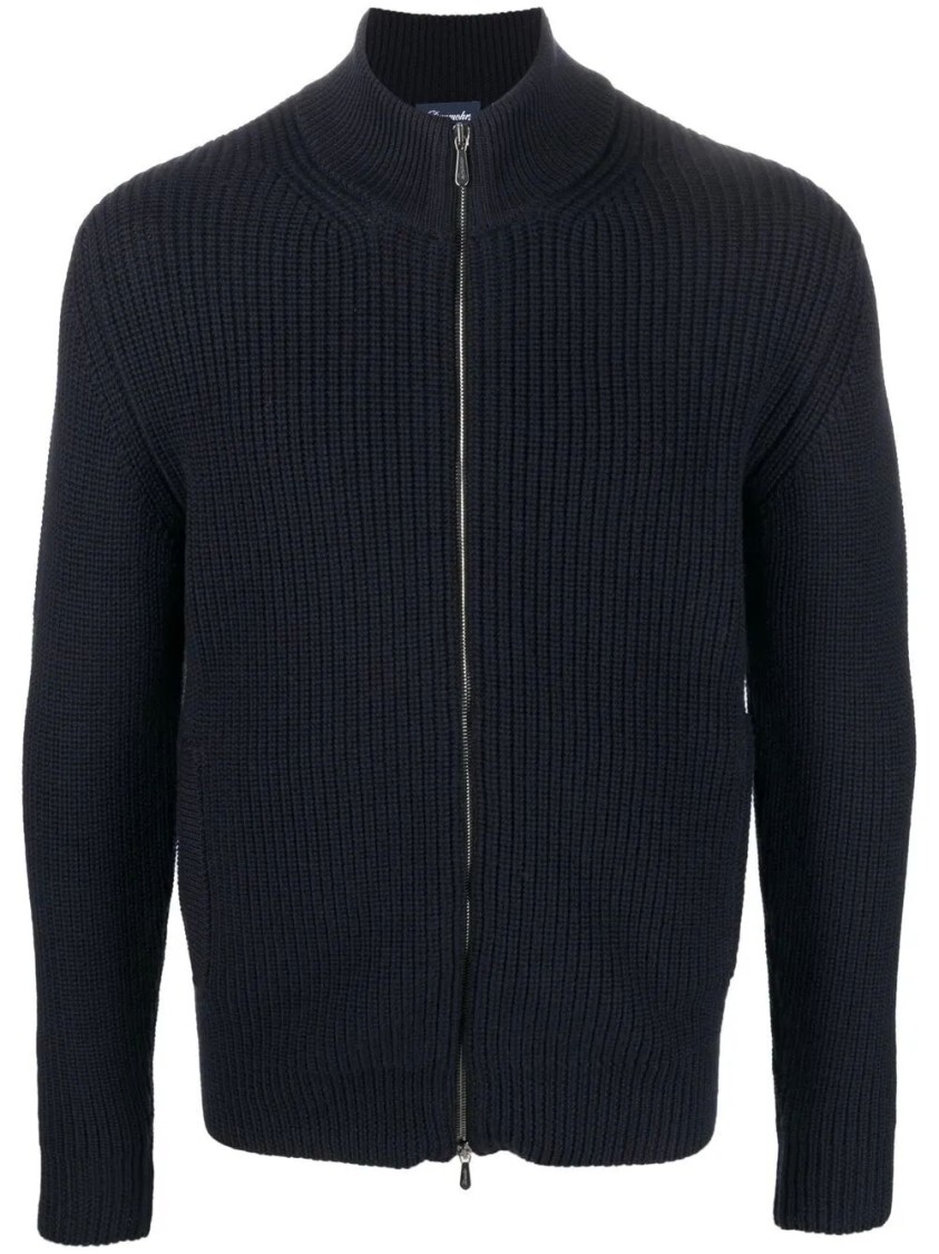 Drumohr Cardigan With Pockets And Zip In Blue