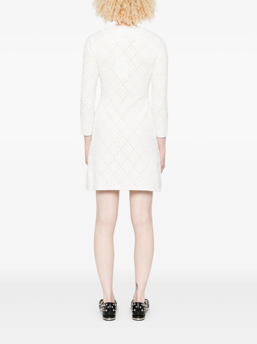 Self-portrait A-line Mini Dress With Velvet Bow In White