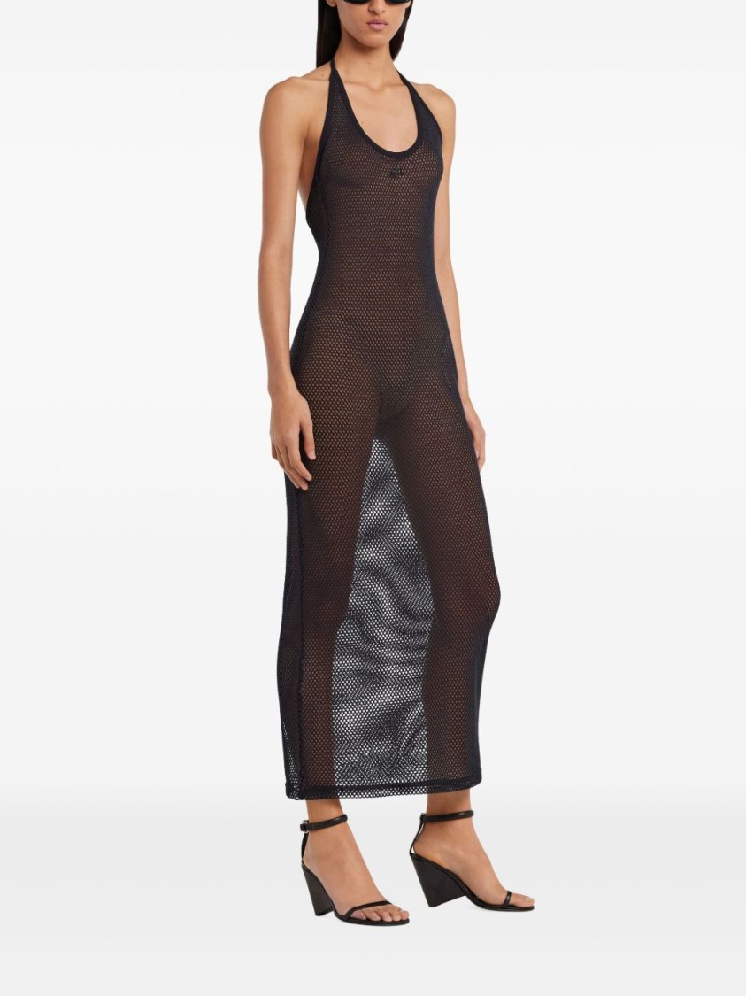 Courrèges Long Black Mesh Halter Neck Cover Up