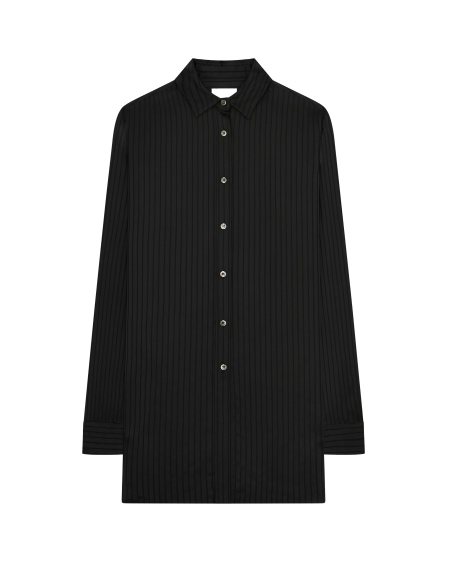 Serena Bute Wool Pinstripe Boyfriend Shirt - Black/pink In Black