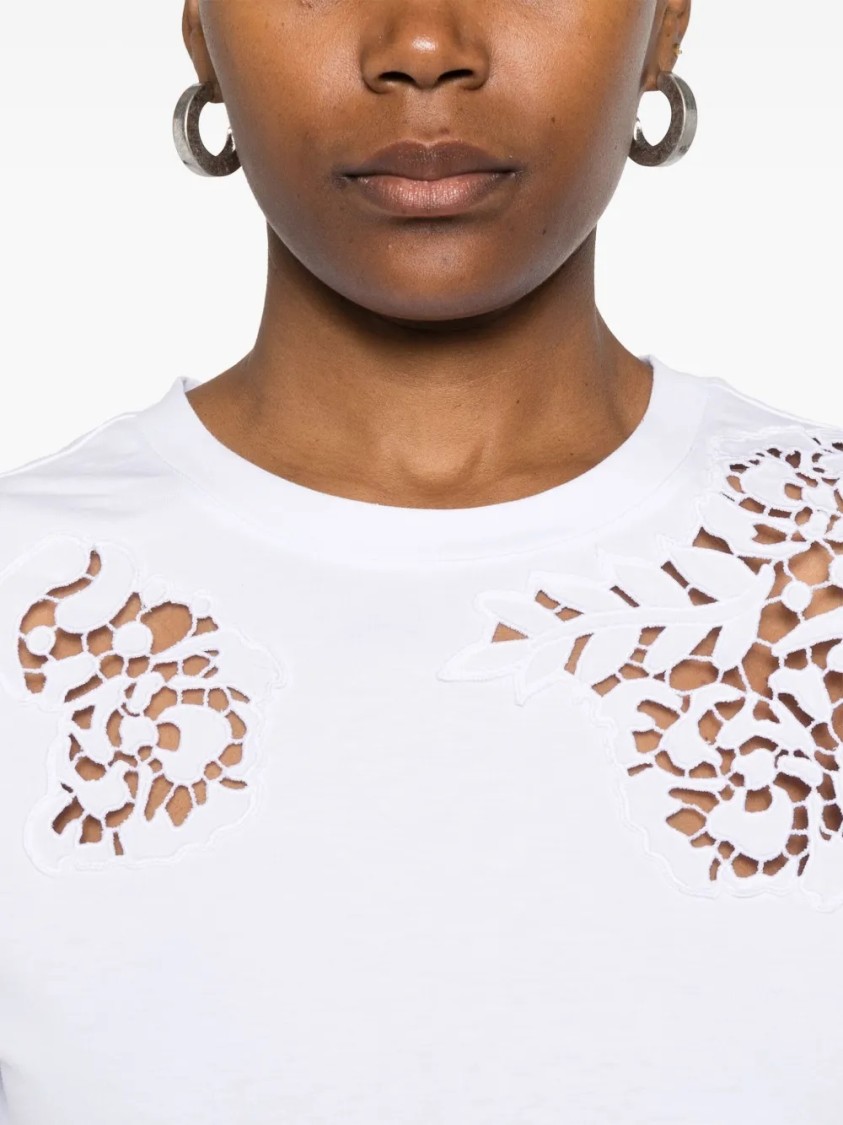Ermanno Scervino Intricate Floral Cut-out Short Sleeve Top In White