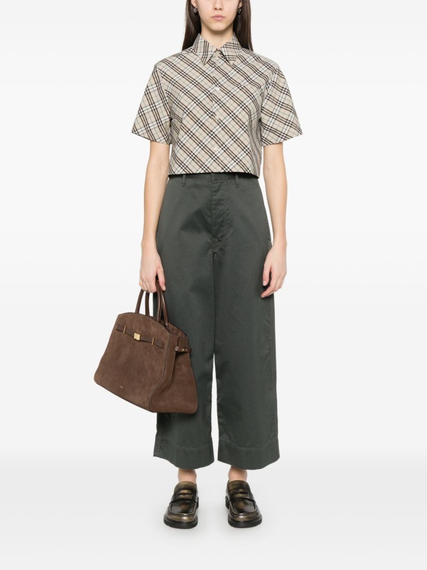 Burberry Check Short-sleeve Crop Button-down Shirt In Neutrals