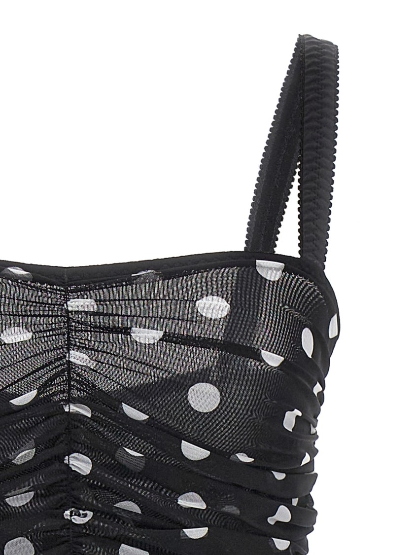 Dolce & Gabbana Dolce&gabbana Polka Dot Ruched Tulle Midi Dress In Black