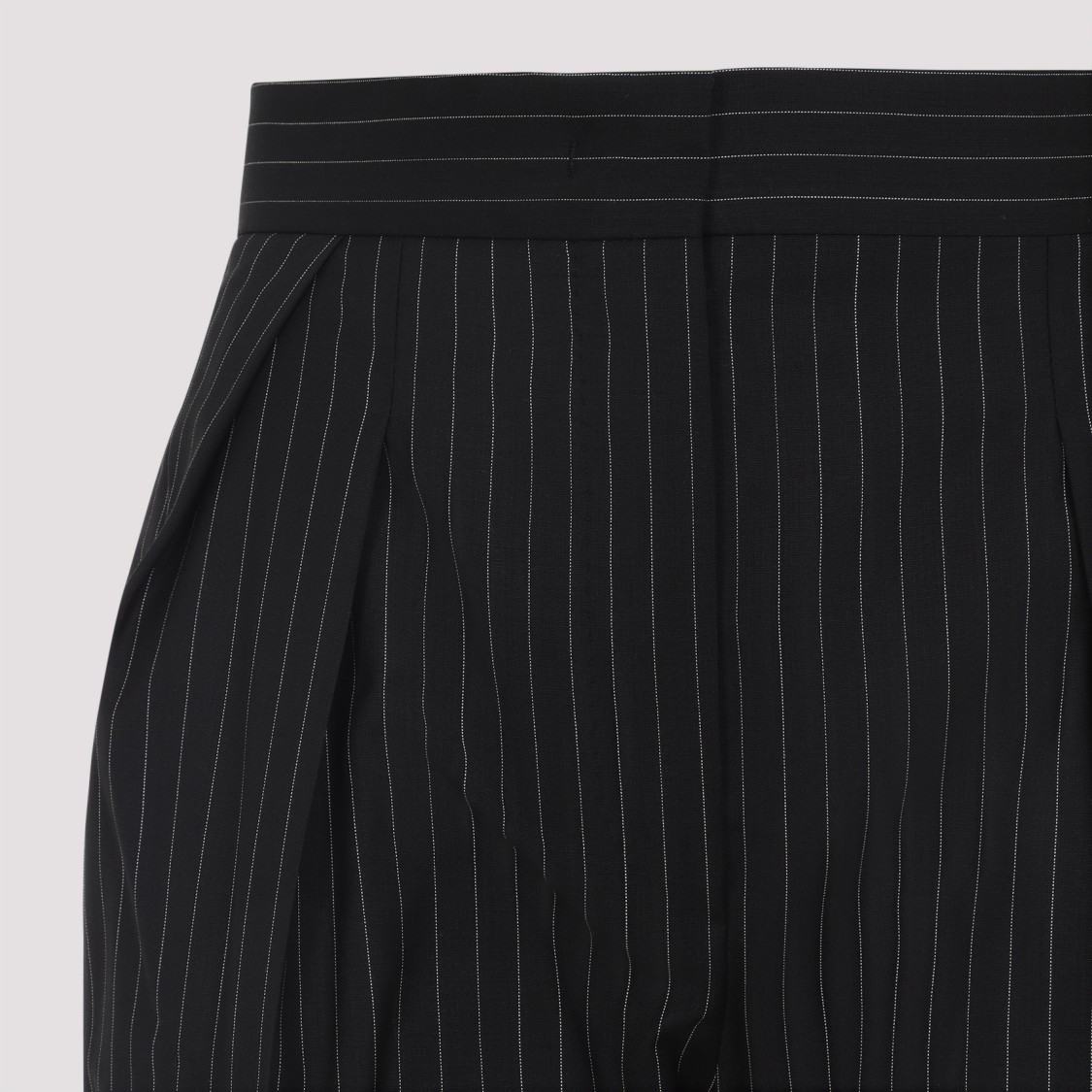 Max Mara Tailored Pinstripe Trousers With High Waist And Pleated Front In Black