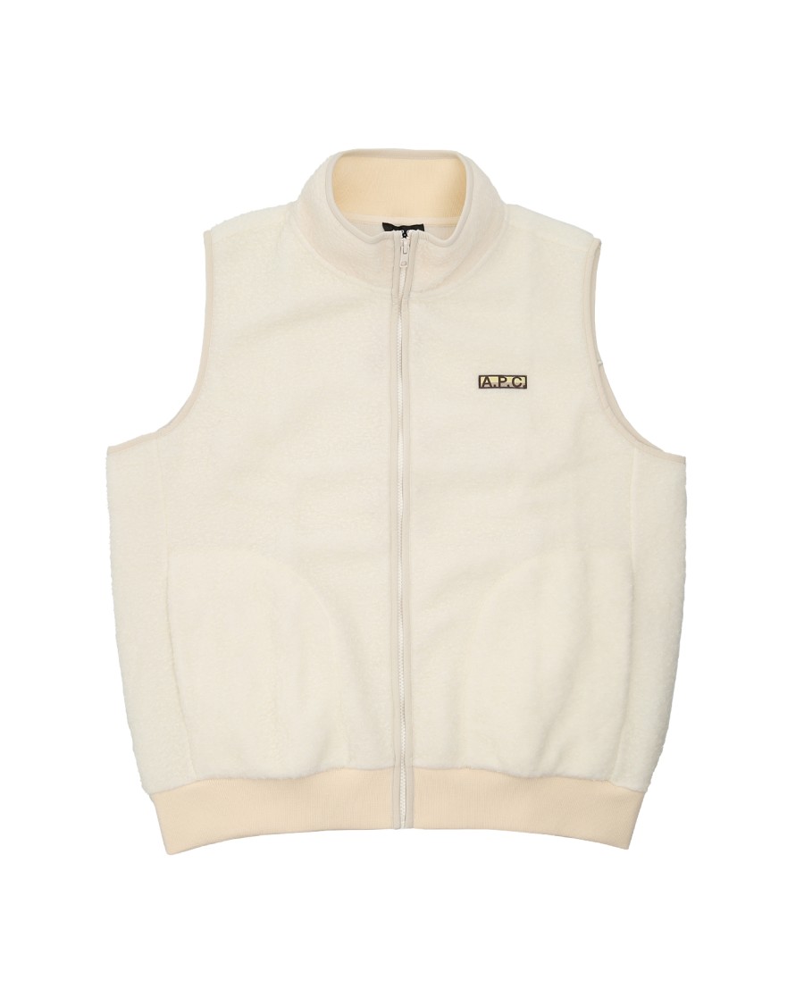 Apc A.p.c. Fleece-wool Blend Sleeveless Jacket With High Collar In Neutral