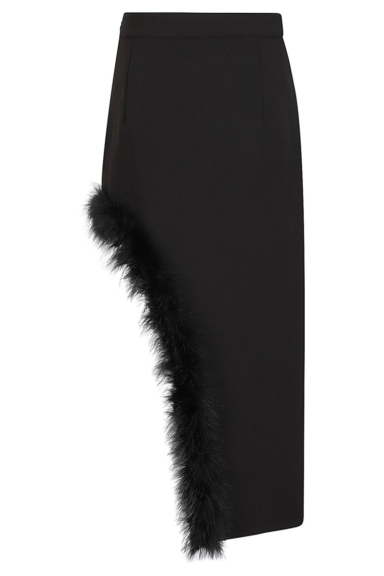 Amen High-waisted Asymmetrical Feathers Skirt In Black