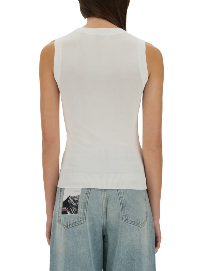Moschino Slim Fit Knit Top With Inlay Logo In White