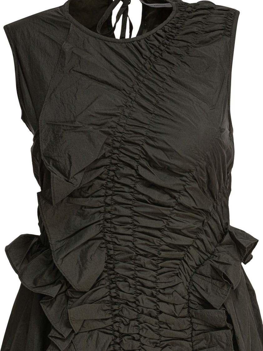 Cecilie Bahnsen Sleeveless Green Dress With Ruched Detailing In Black