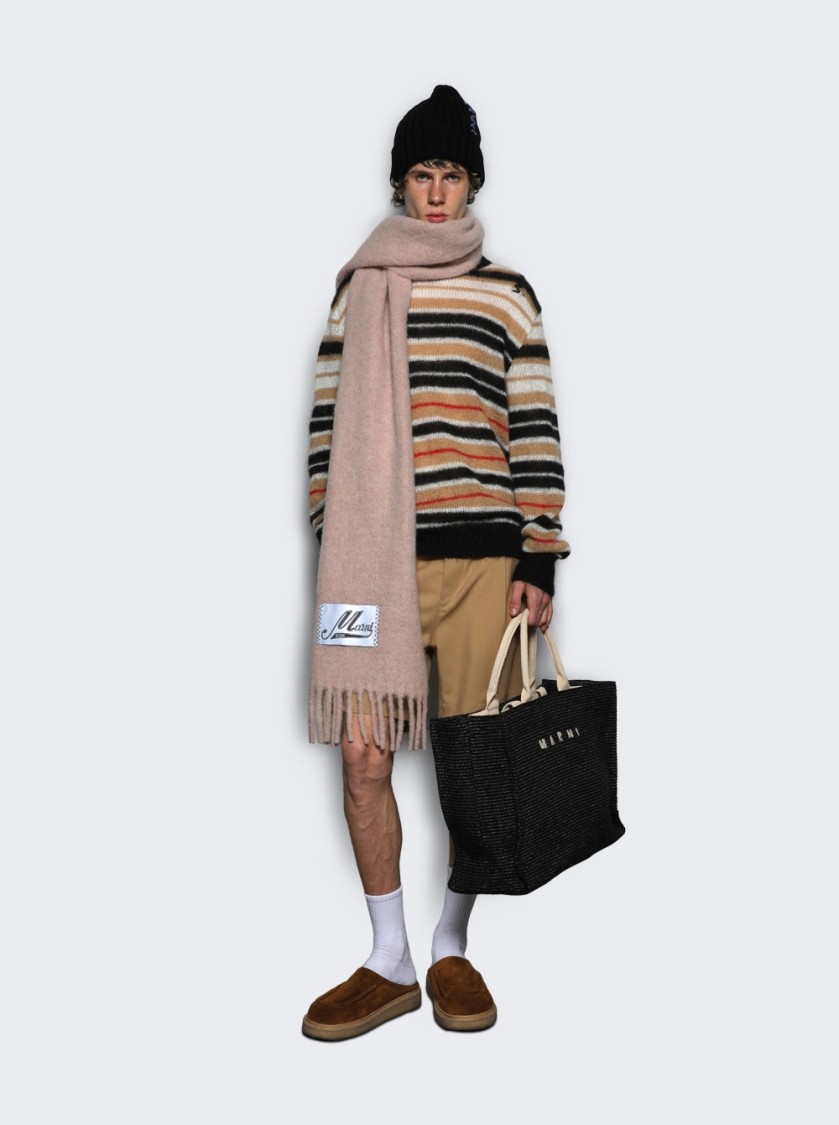 Marni Crew Neck Mohair Blend Sweater With Striped Pattern