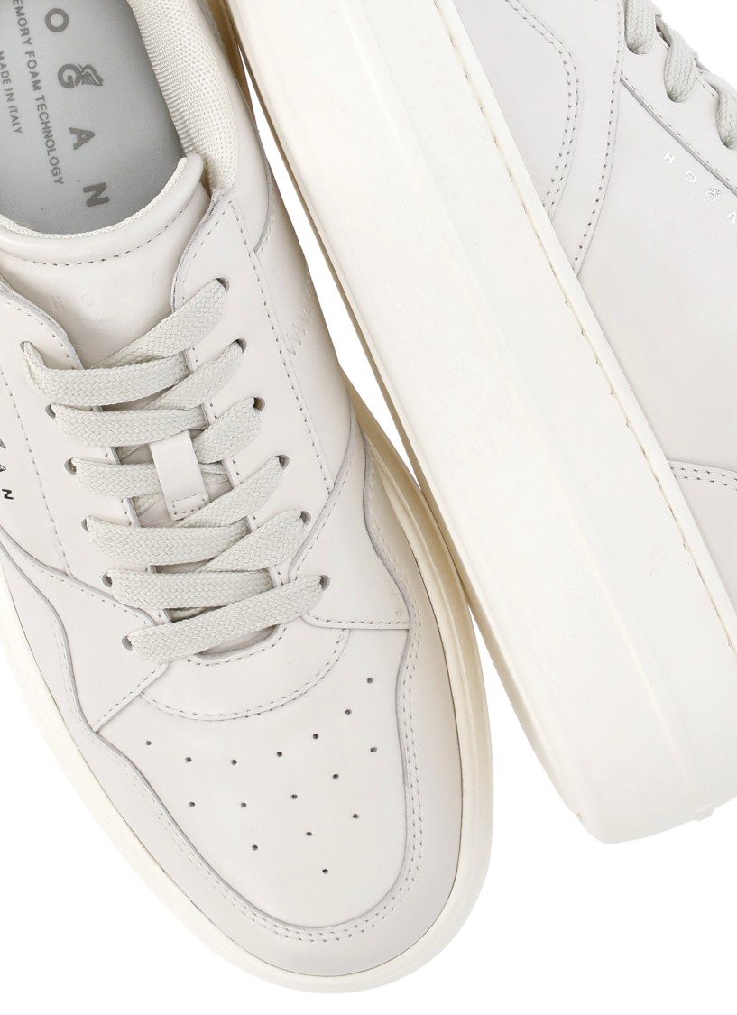 Hogan Calfskin Sneakers With Panel Design And Embossed Tongue In Neutrals