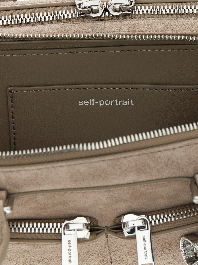 Self-portrait Tan Suede Baguette Shoulder Bag In Gray