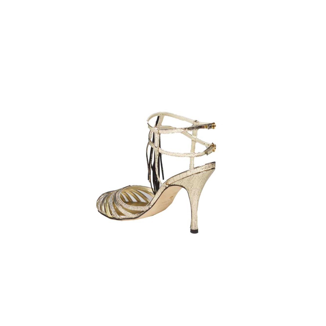 Cabeceo Mina Braided Sandals In Gold Laminated Leather