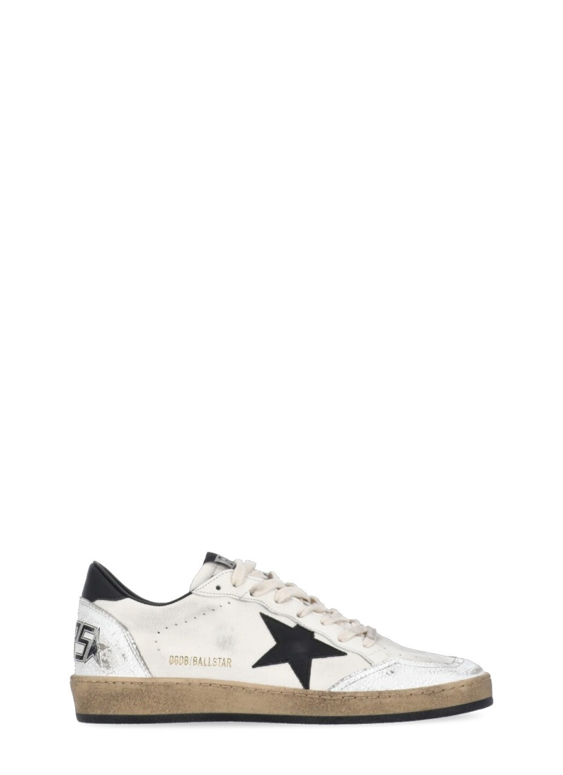 Golden Goose Women's Ball Star Sneakers In White Nappa Leather With Black Leather Star And Heel Tab In White