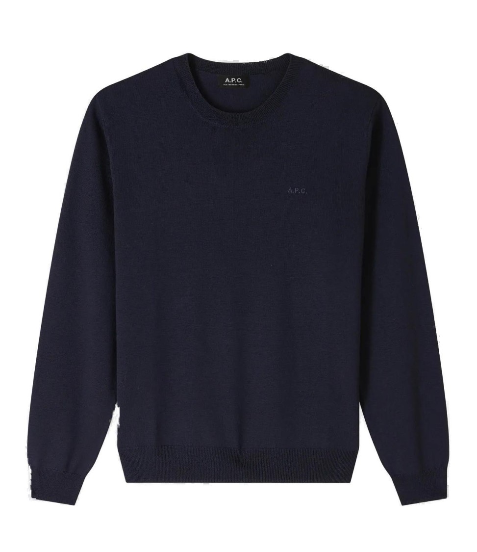 Apc Merino Wool Jumper With Tone-on-tone Embroidery In Black