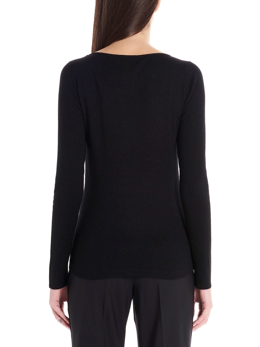 Brunello Cucinelli Fitted Lurex Cashmere Sweater With Classic Round Neckline In Black
