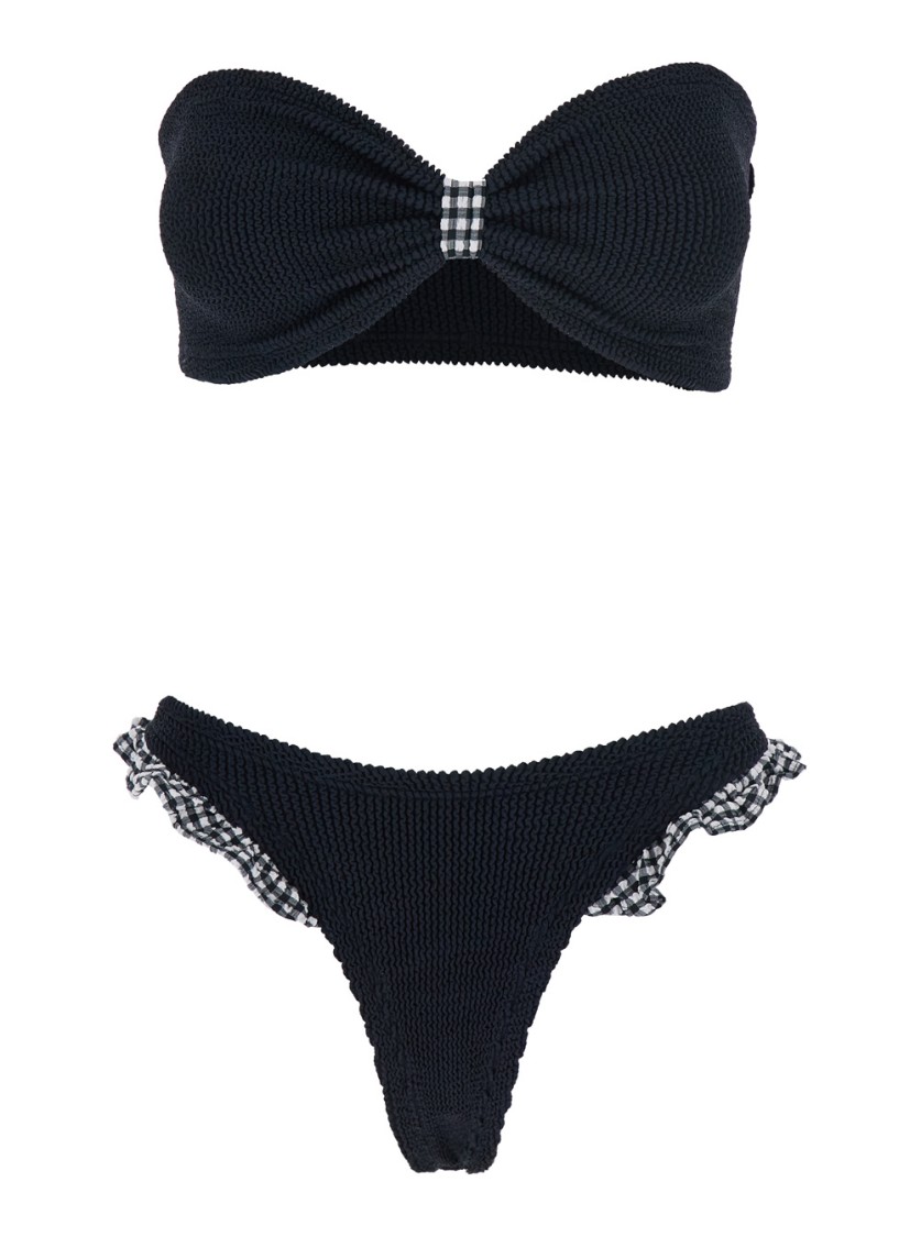 Hunza G 'jean' Black Bikini With Bandeau Design And Check Embellishments In Black