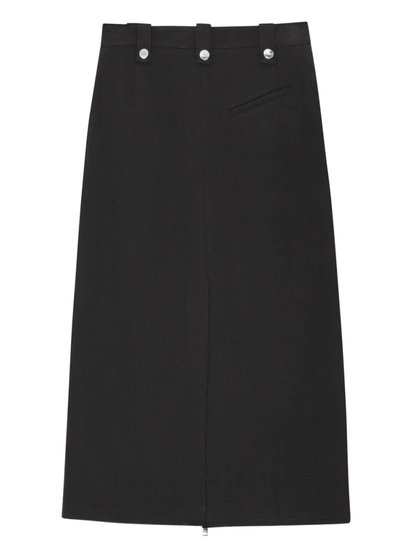 Ganni Zip-up Crepe Midi Skirt In Black