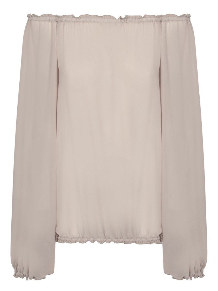 BLANCA VITA BLANCA VITA GATHERED SLEEVE BEIGE GEORGETTE BLOUSE 