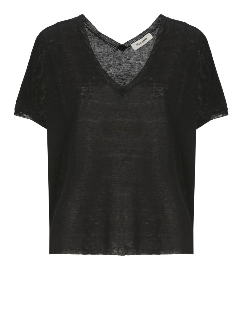 Kangra Cashmere Kangra Black Linen Knit Top