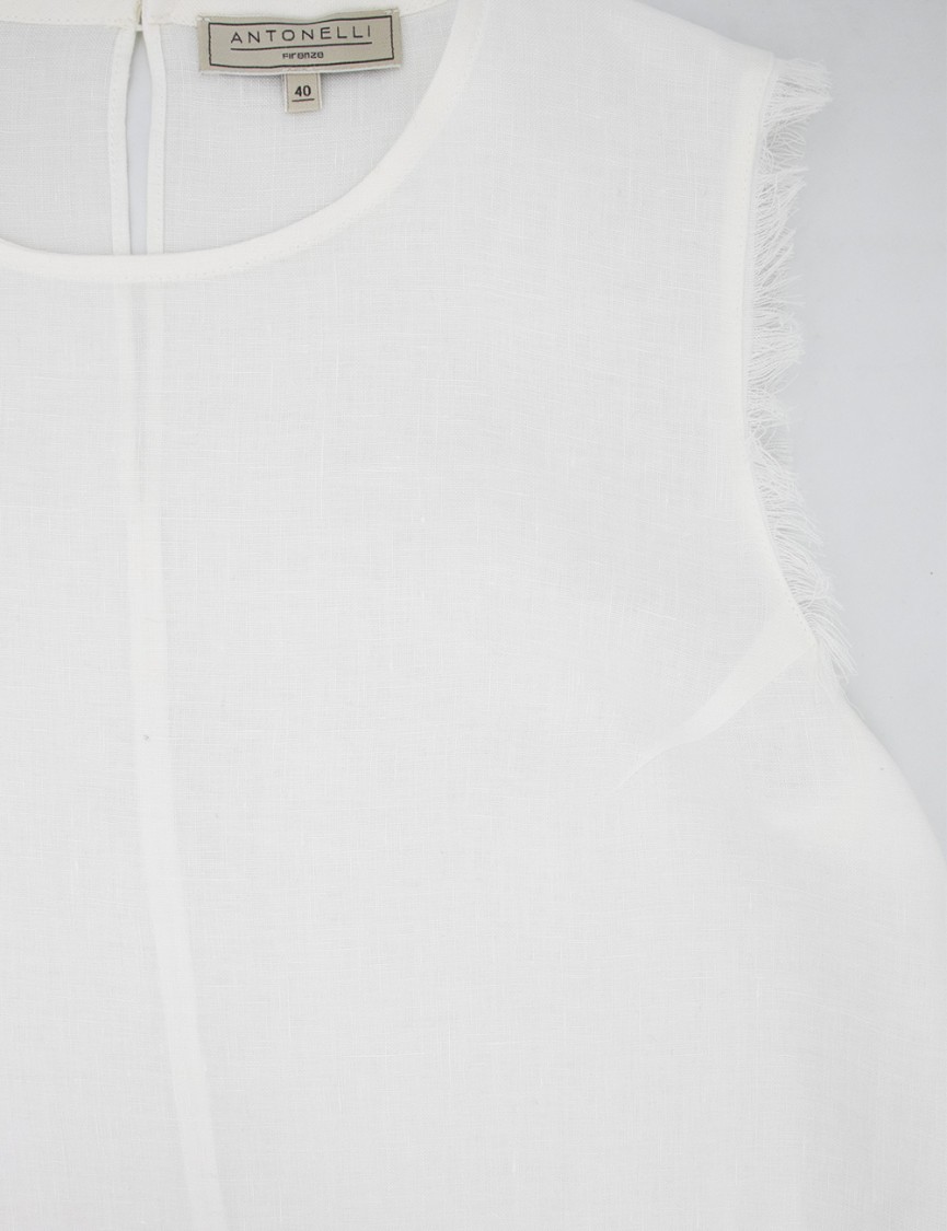 Antonelli Fringed Sleeveless Linen Top In White