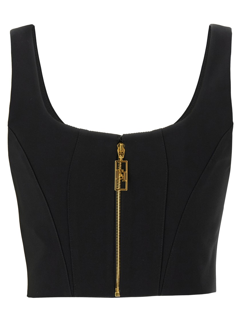 Elisabetta Franchi Lightweight Corset-style Crepe Top With Heart Neckline In Black