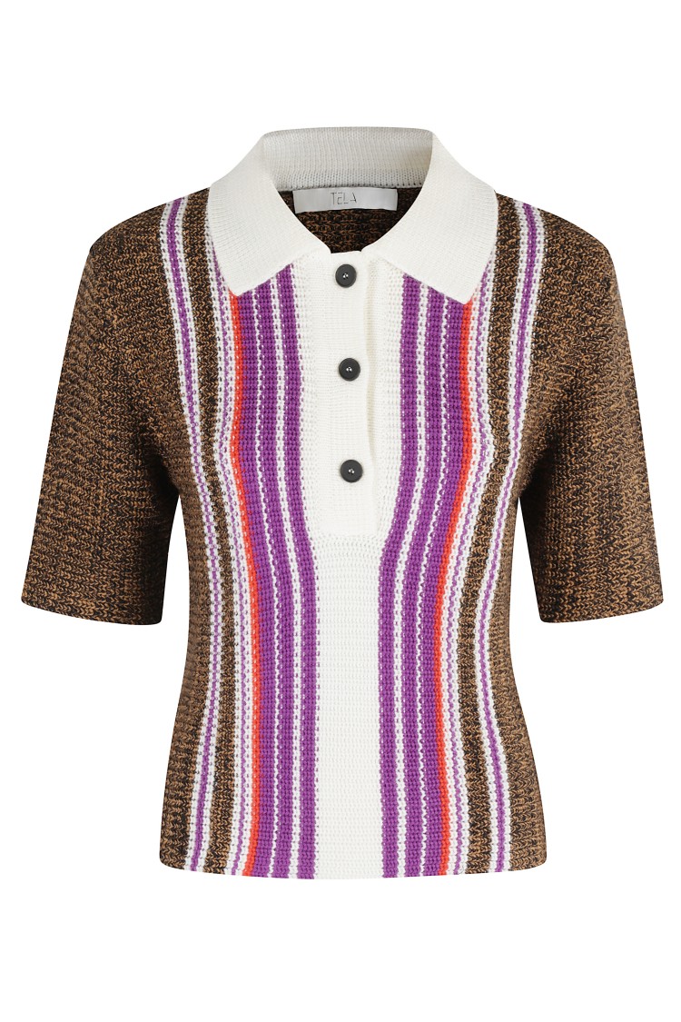 Tela Multicolor Purple Polo With Classic Collar And Buttoned Neckline In Multi