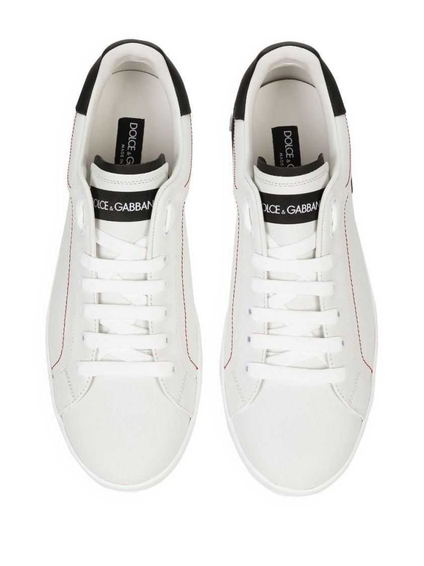 Dolce & Gabbana White Calf Leather Sneakers With Logo Patch And Round Toe In White