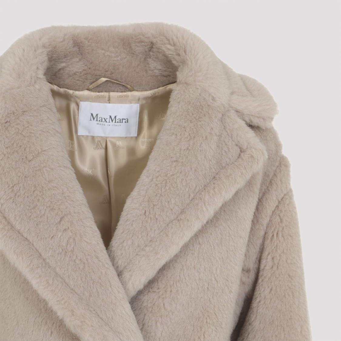Max Mara Olga Teddy Beige Alpaca Coat In White