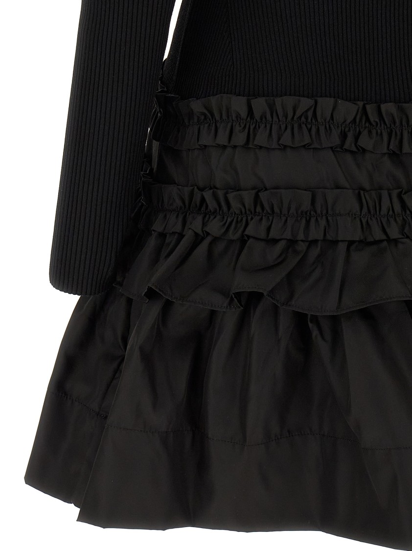 Ganni Black Flared Dress With Ribbed Details In Black