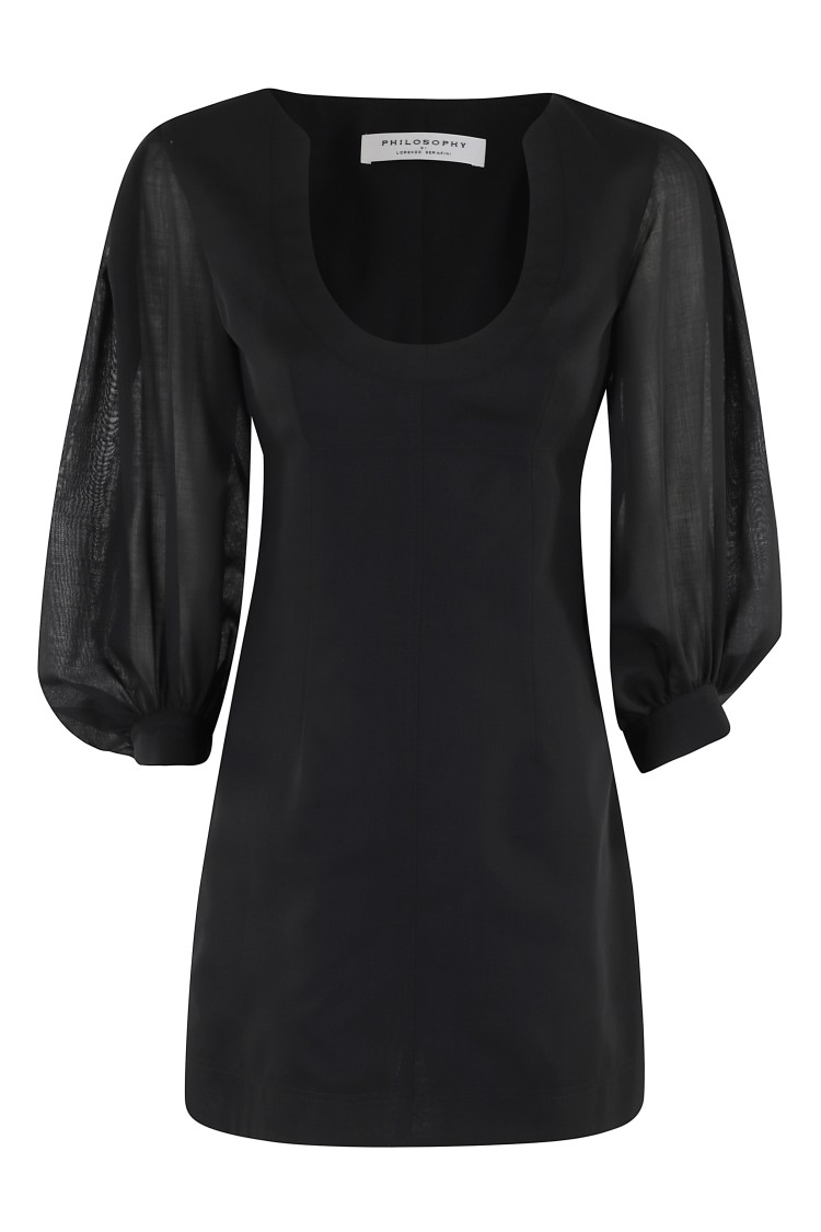 Philosophy Di Lorenzo Serafini Mini Dress With Sheer Long Sleeves
