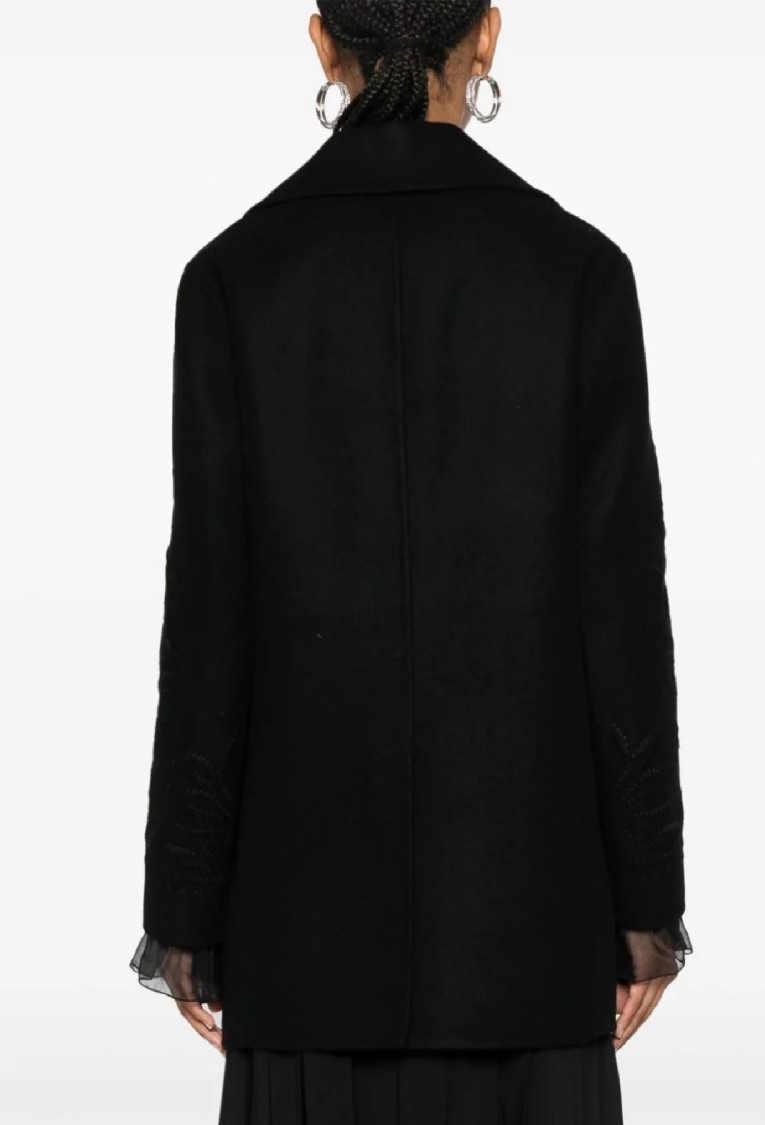 Ermanno Scervino Single-breasted Wool Coat With Elegant Embroidered Sleeves And Versatile Styling Op In Black