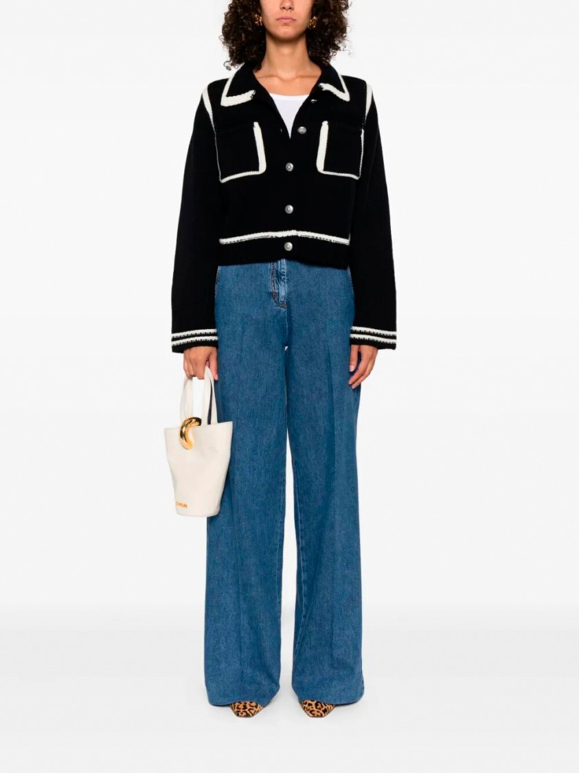 Pinko Sulcis Wool Collared Cardigan Sweater In Black