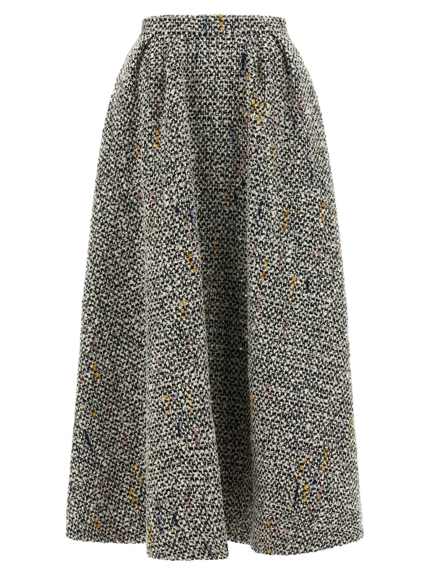 Alessandra Rich High-waisted Pleated Tweed Midi Skirt In Gray