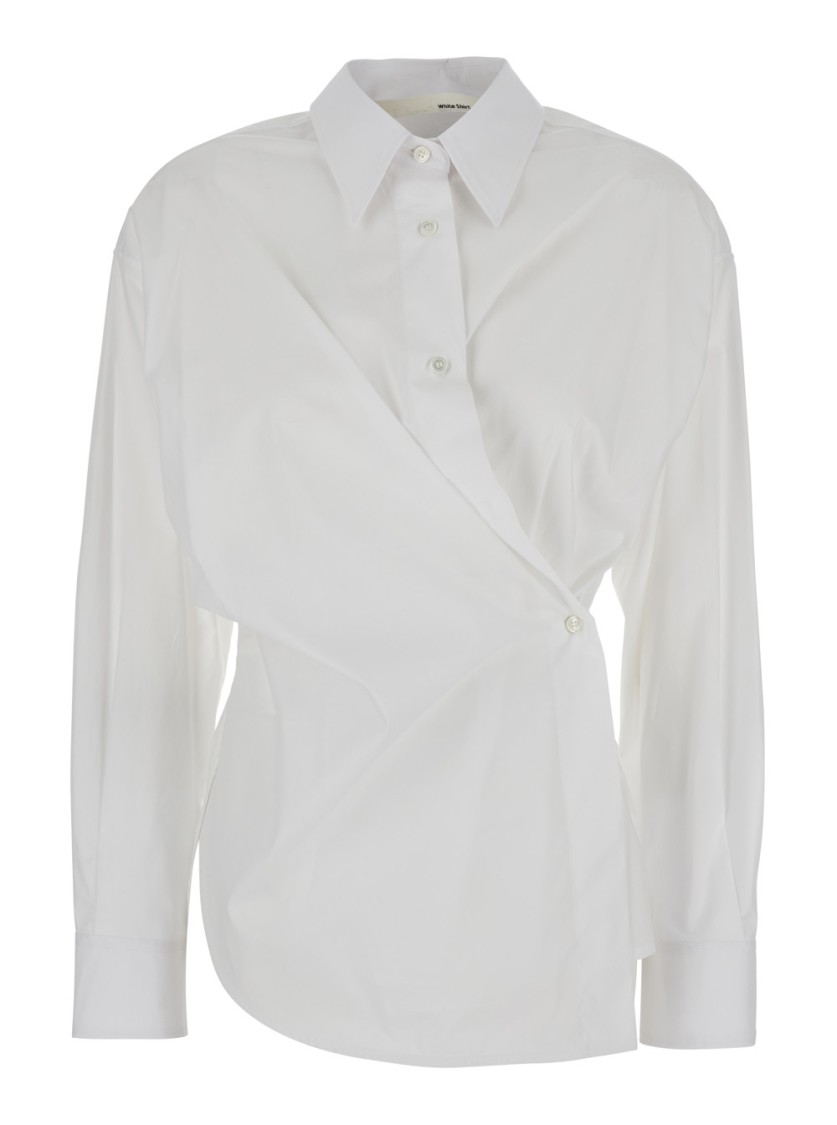 Tela Rotella White Shirt With Pointed Collar And Asymmetric Design In ...