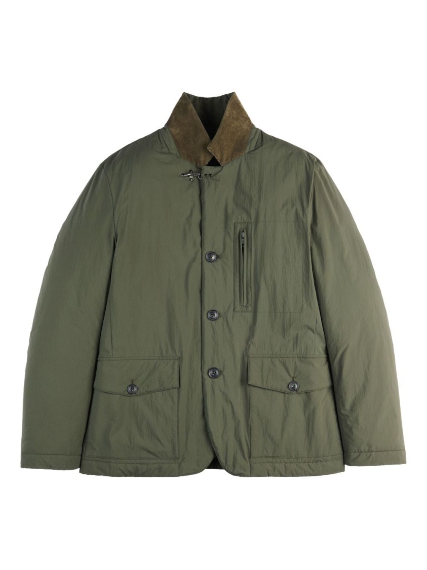 Fay Button-up Green Coat With High Collar In Green