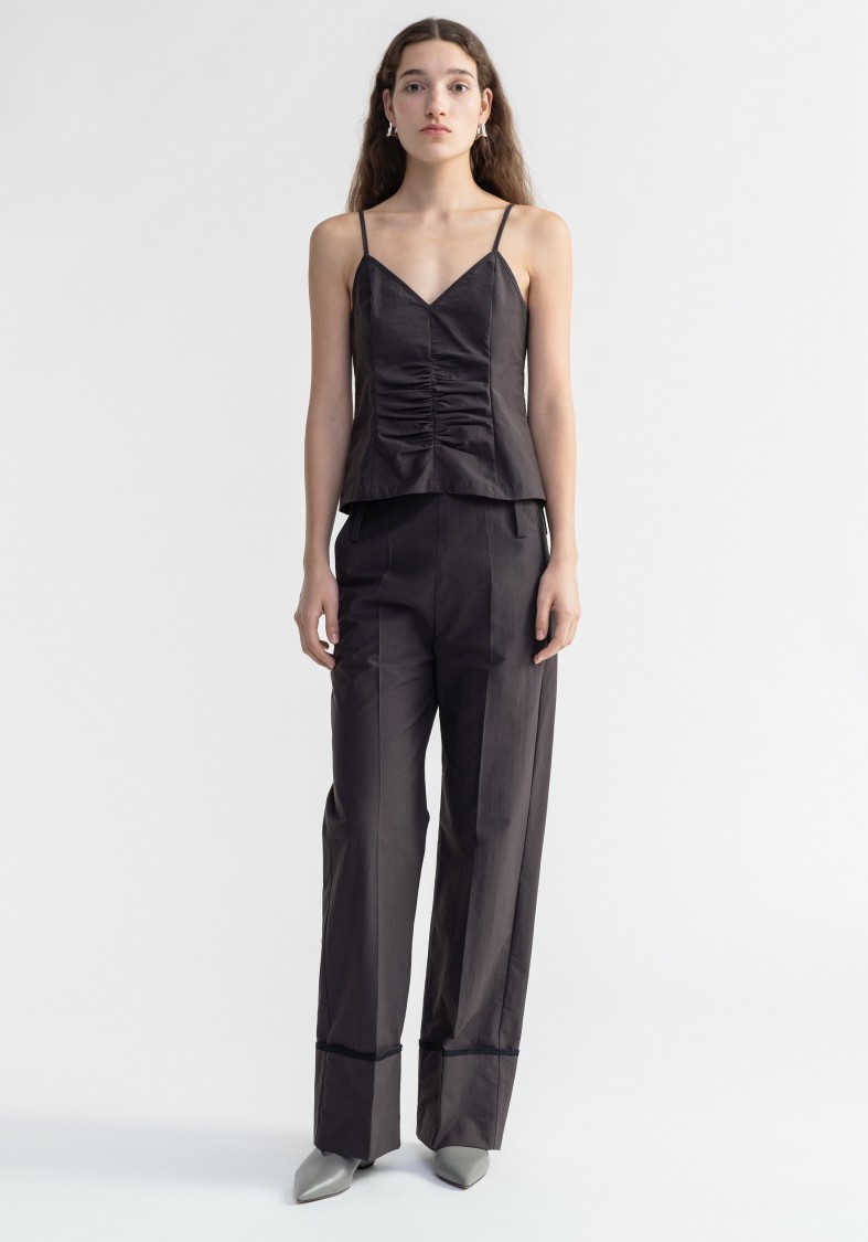 Shop Aeron Henny - Poplin Ruched Cami Top In Black