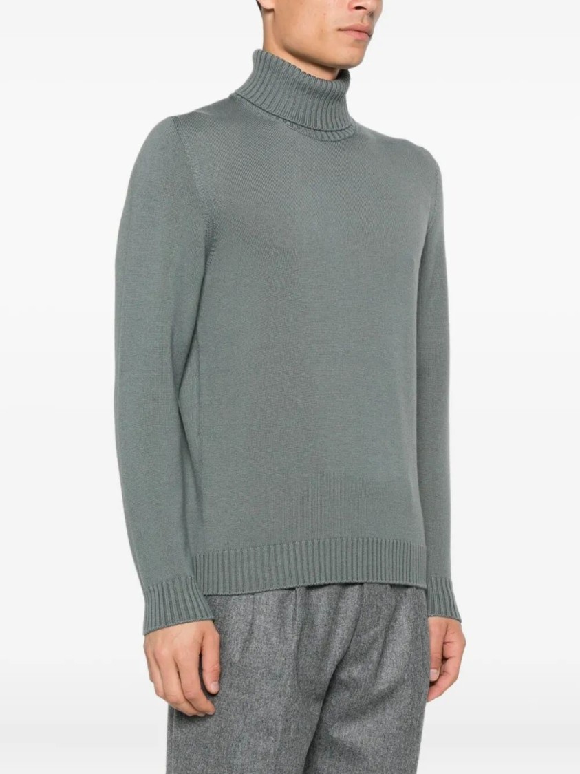 Drumohr Ribbed Collar Merino Wool Turtleneck Sweater In Gray