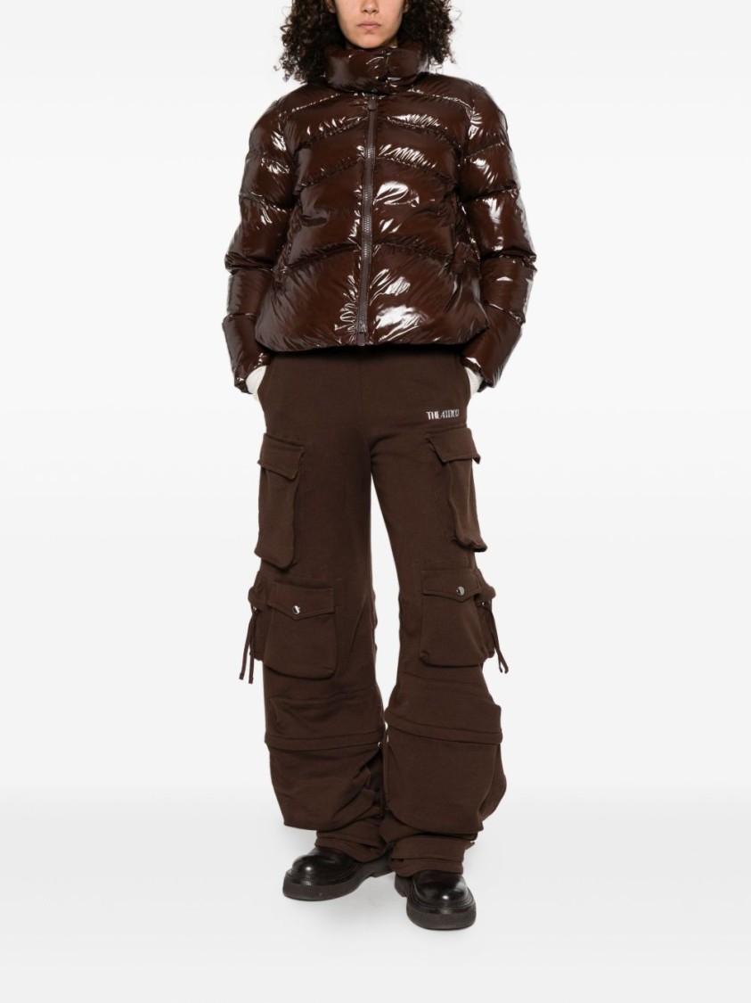 Pinko Quilted Brown Coat With High-shine Finish And Funnel Neck In Brown