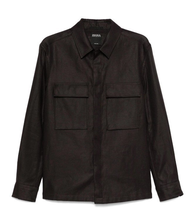 Shop Zegna Dark Blue Linen Shirt In Black