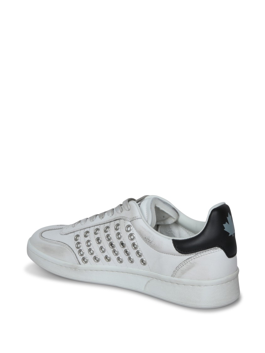 Dsquared2 Premium Calf Leather Sneakers With Metallic Studs In White