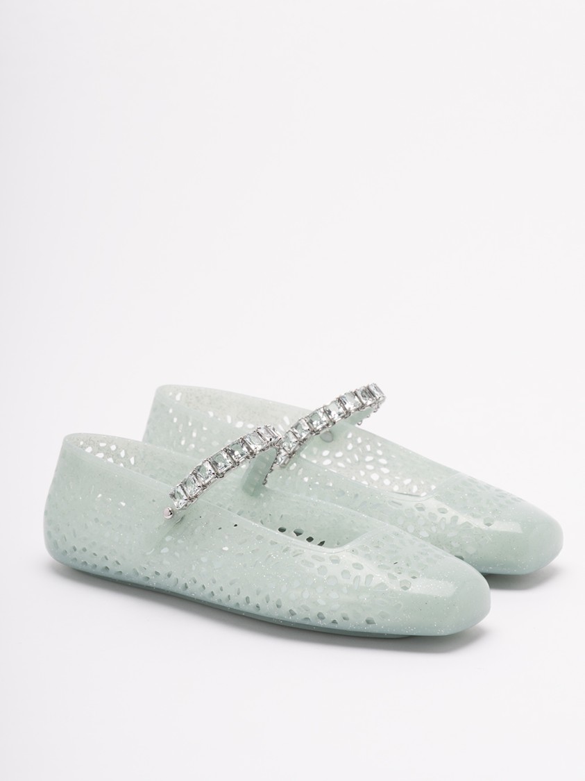 Jimmy Choo Light Green Jelly Ballet Flats With Crystal In Green
