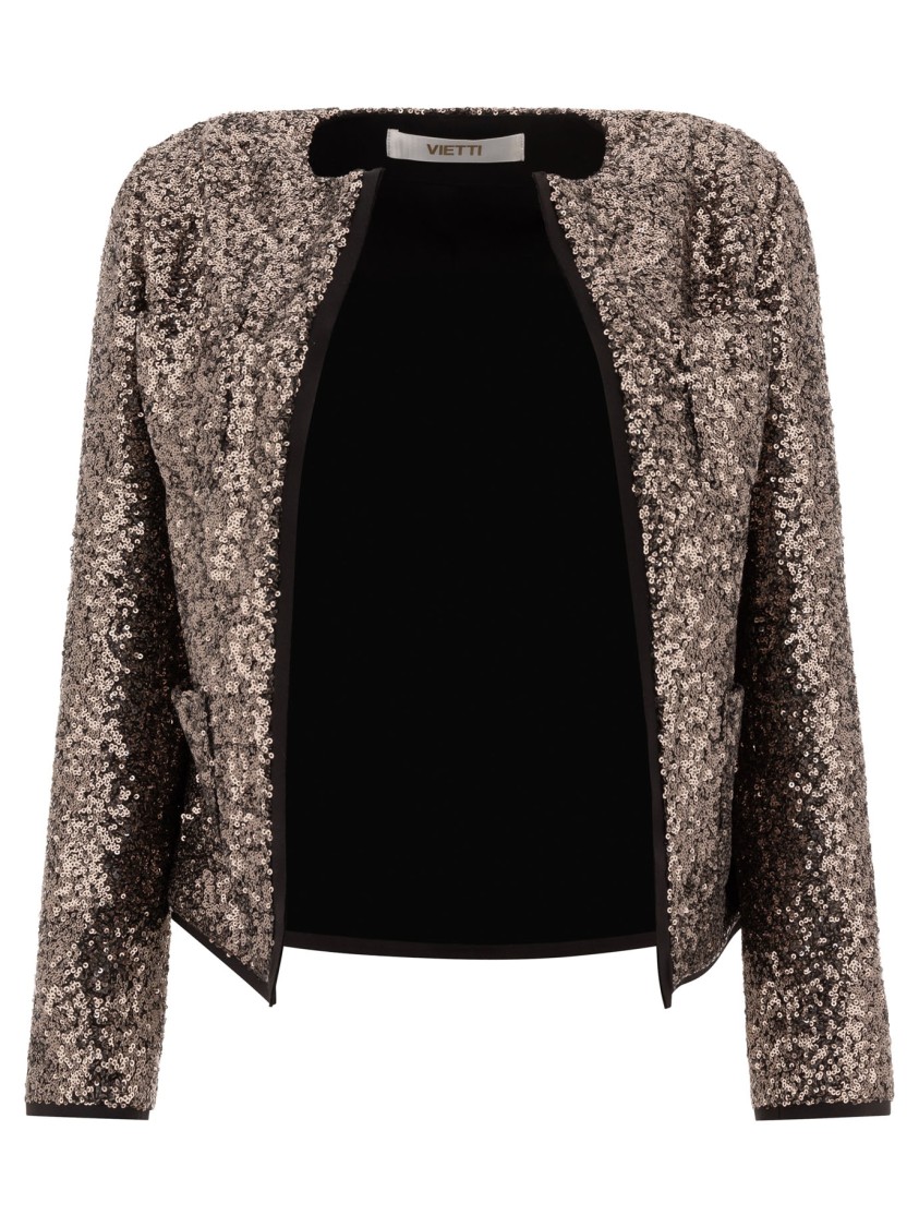 Fit F.it Cropped Sequined Jacket With Open Front In Brown