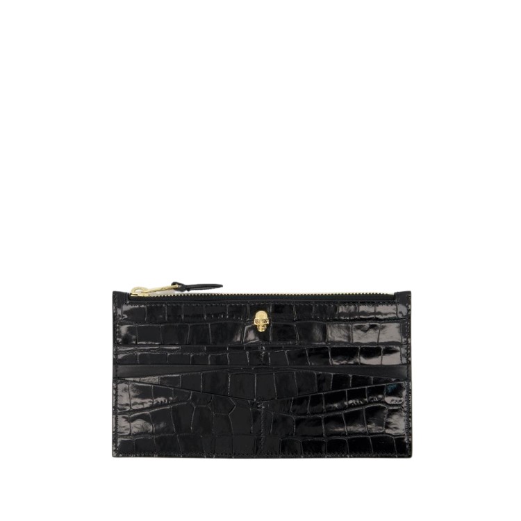 【関税込み】Flat Zip W/Cc Wallet - Alexander Mcqueen - Black Alexander Mcqueen Flat Zip W/Cc Wallet - Black - Leather