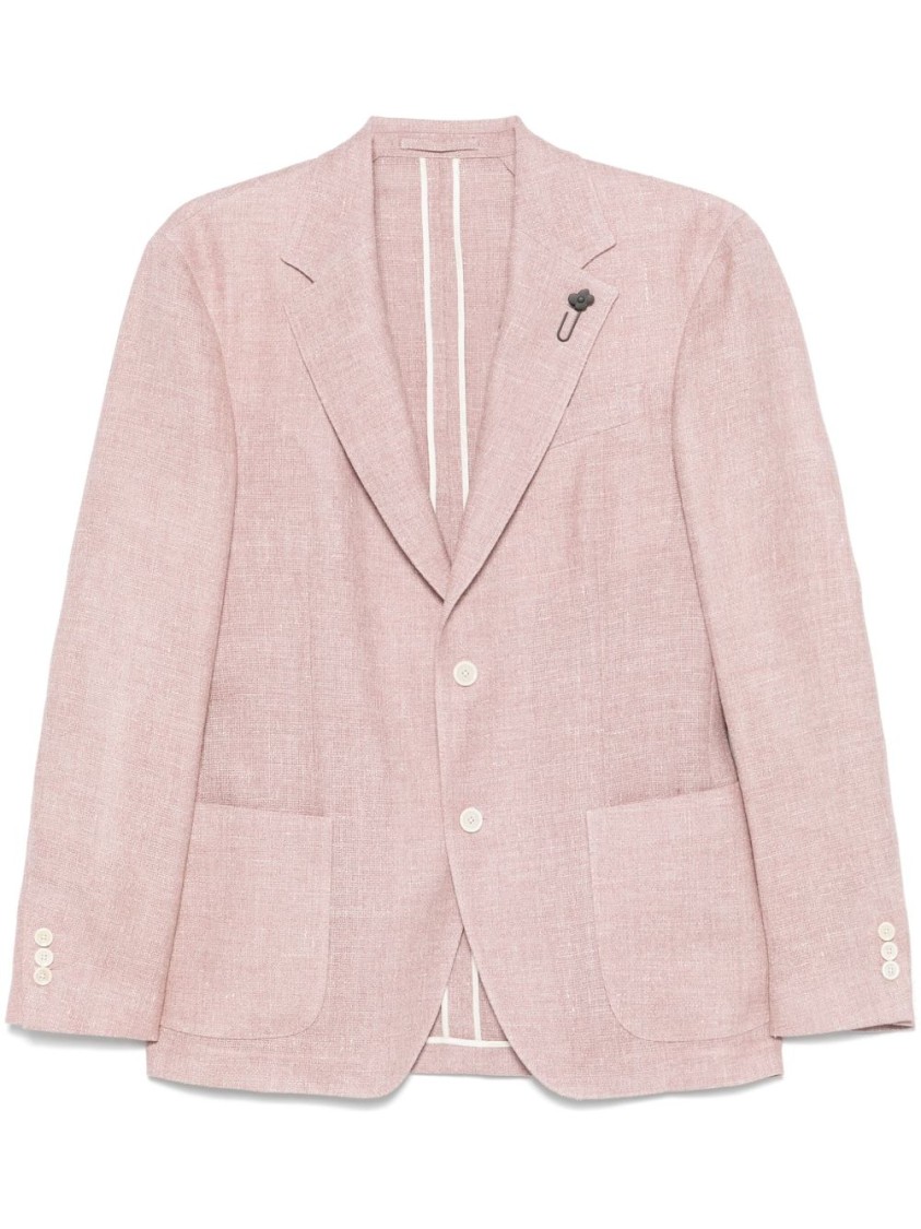Shop Lardini Refined Linen Jacket With Front Button Fastening In White