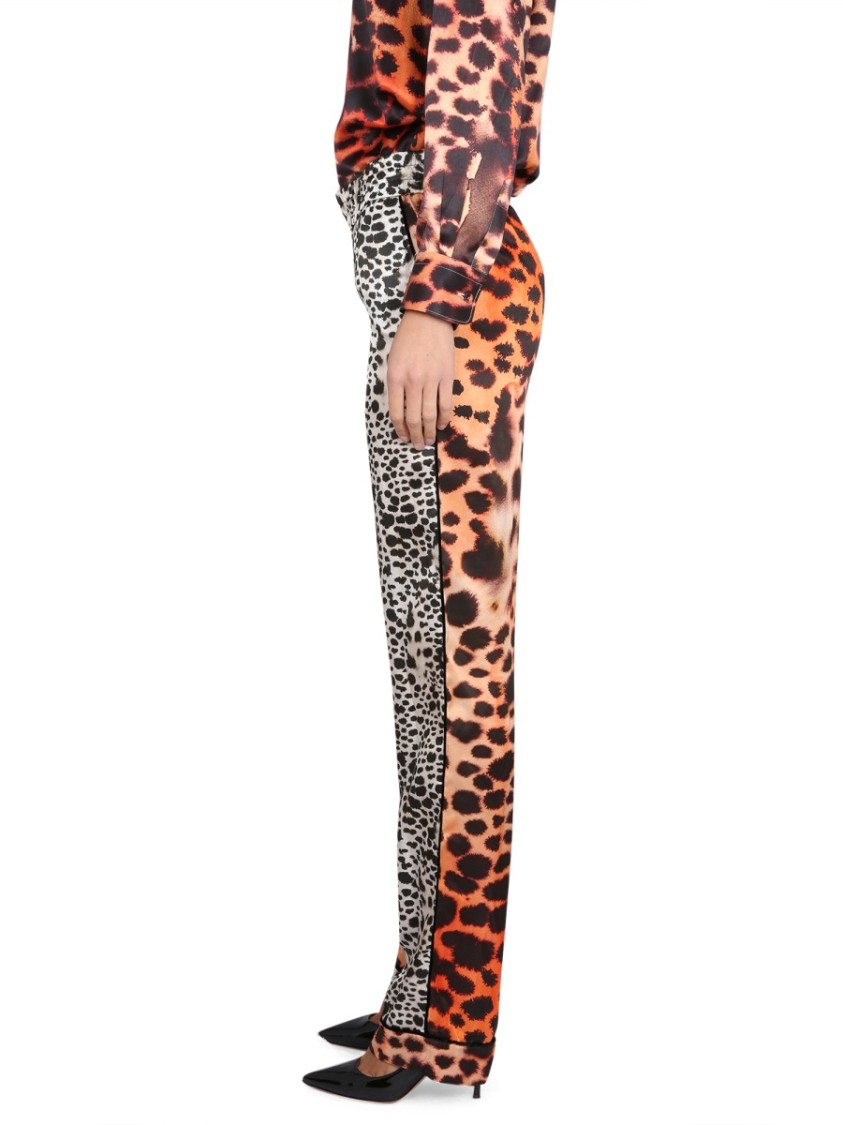 Roberto Cavalli Leopard Print Panelled Trousers In Burgundy