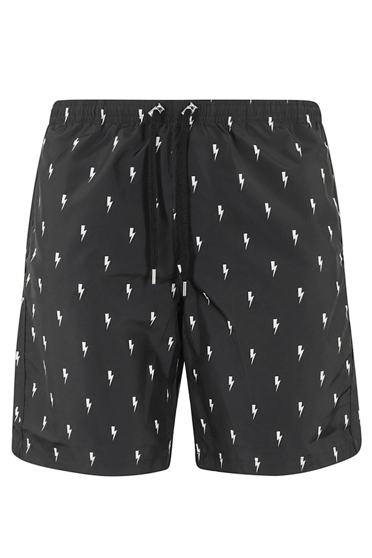 Neil Barrett All Over Thunderbolt Printed Swim Shorts In Black
