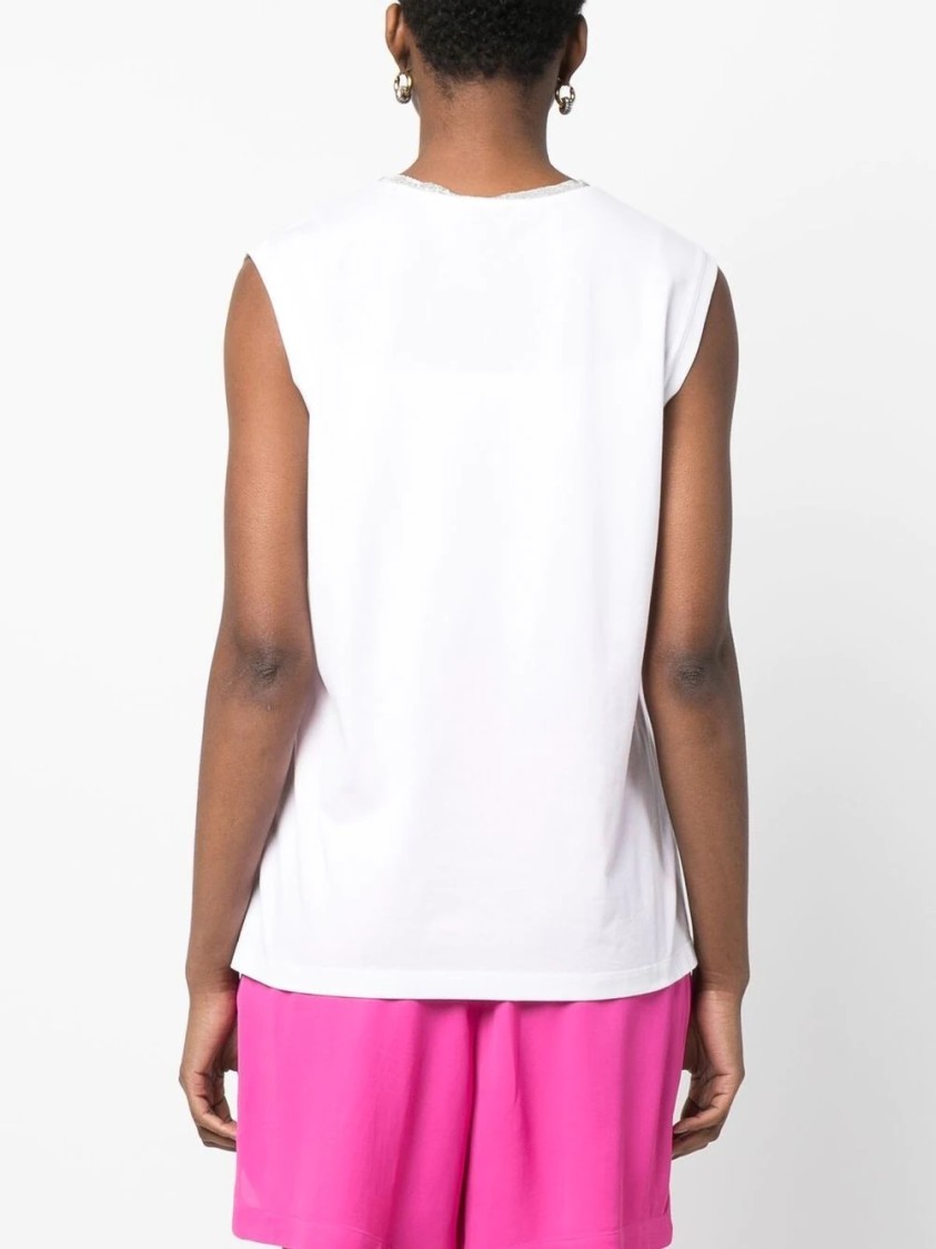 Fabiana Filippi Chic Cotton Jersey T-shirt With Elegant V-neck And Subtle Detailing In White