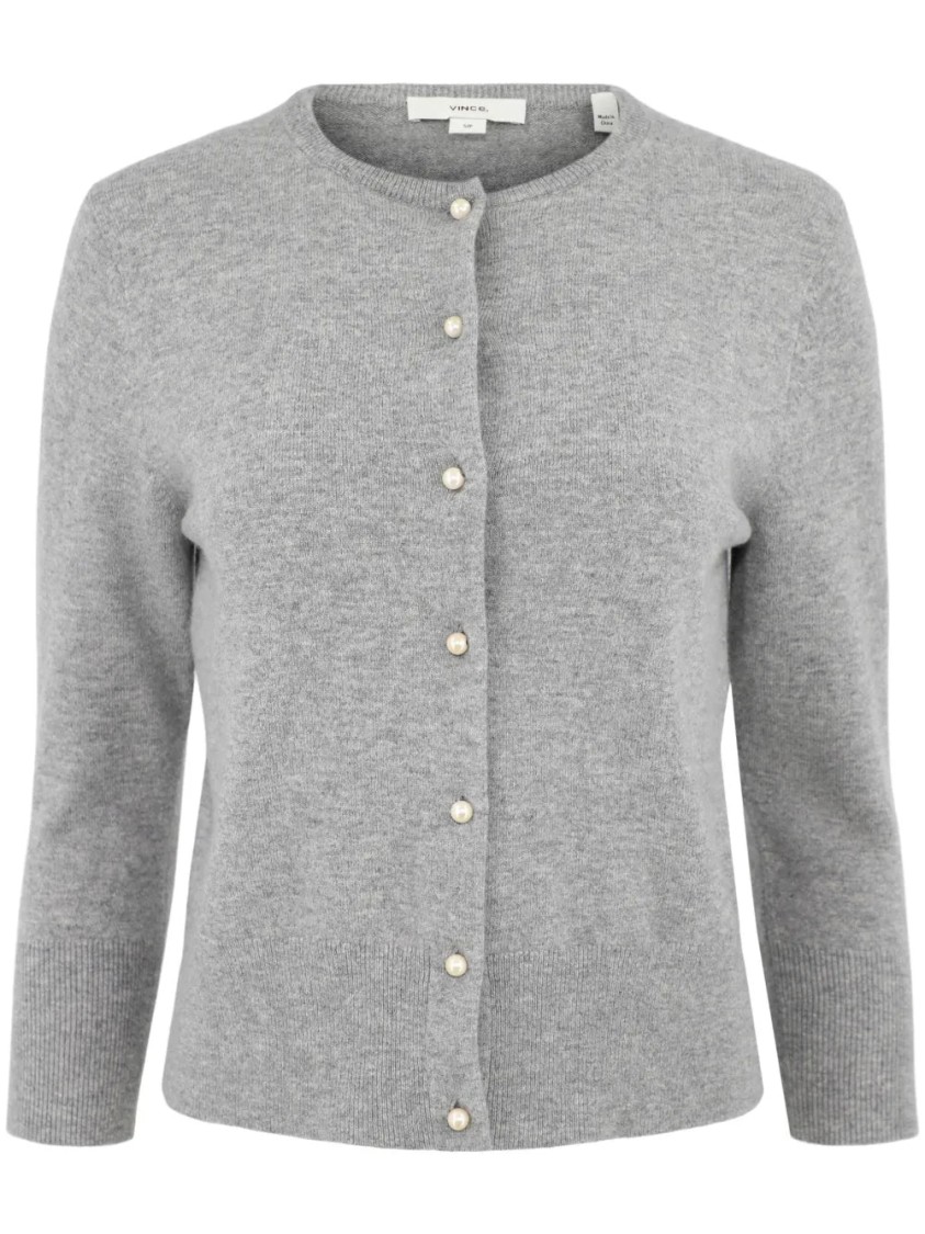 Vince Pearl-button Wool-blend Cardigan In Heather Mid Grey In Gray